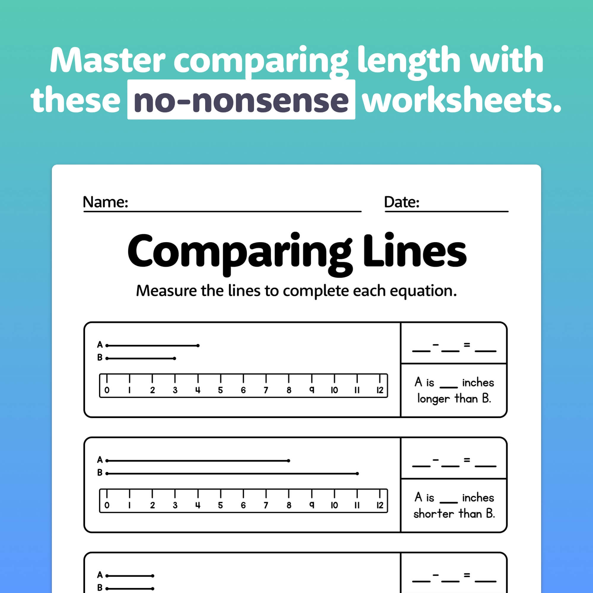 Comparing Lenght Math Note Comparing Length Worksheets (Printable PDF) – That Little Robot