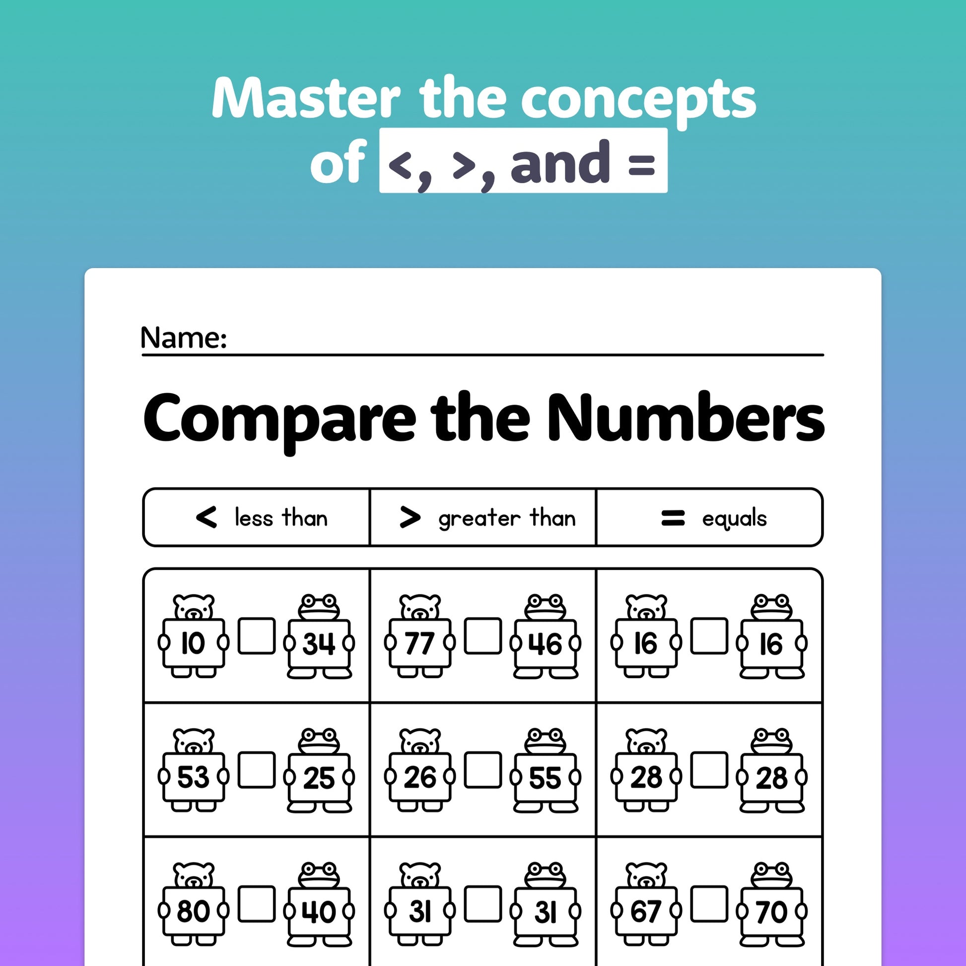 Compare 2 digit numbers center