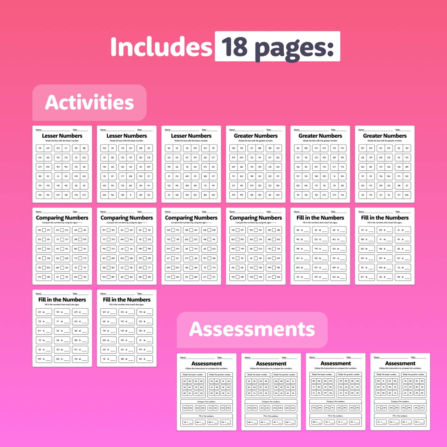 2nd & 3rd grade comparing numbers printable PDF