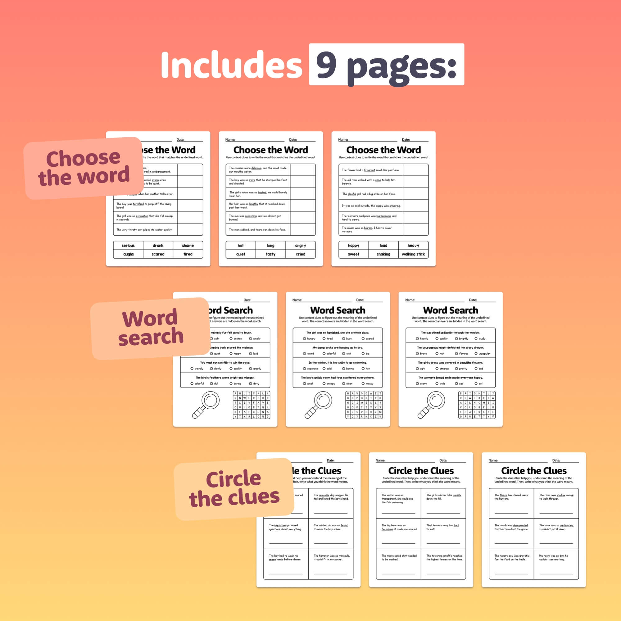 Clue Worksheet.pdf Context Clues Worksheets (Printable PDF) – That Little Robot
