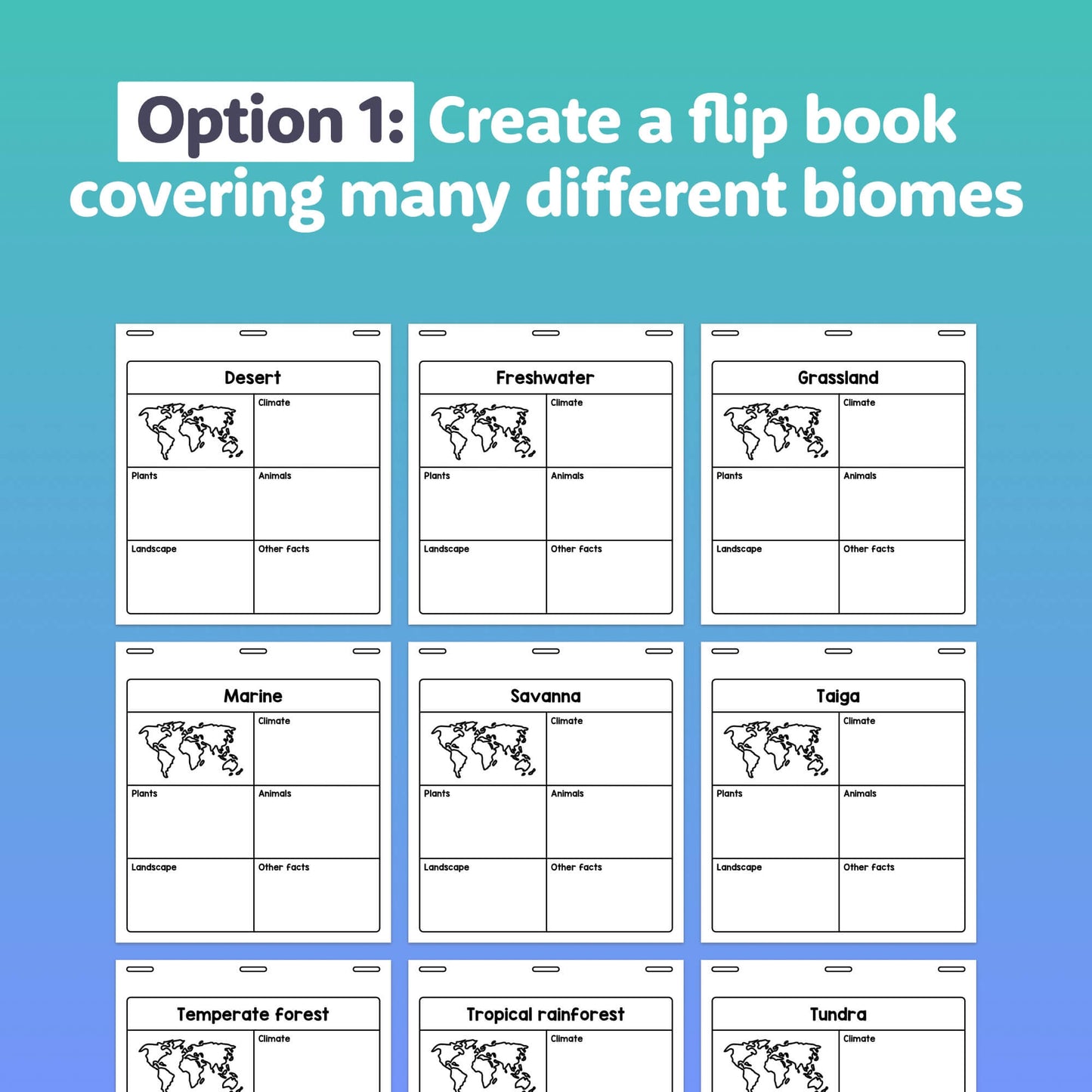 Grid layout displaying various biome flip books.