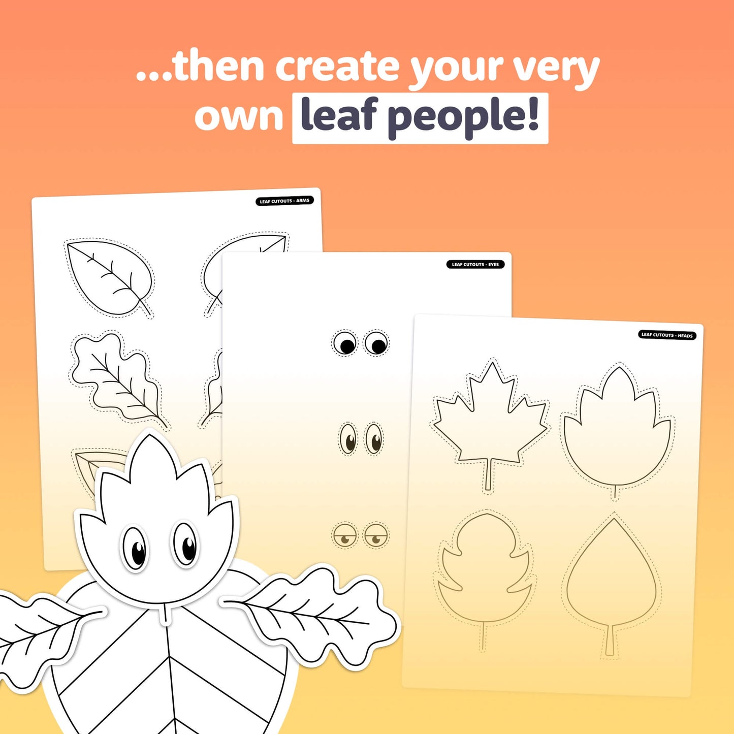 Templates of leaves and eyes with a cutout leaf character.