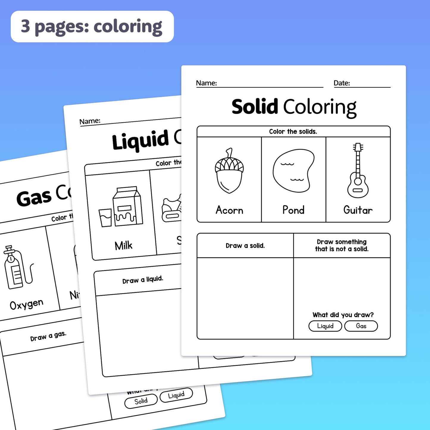 States of matter coloring sheets