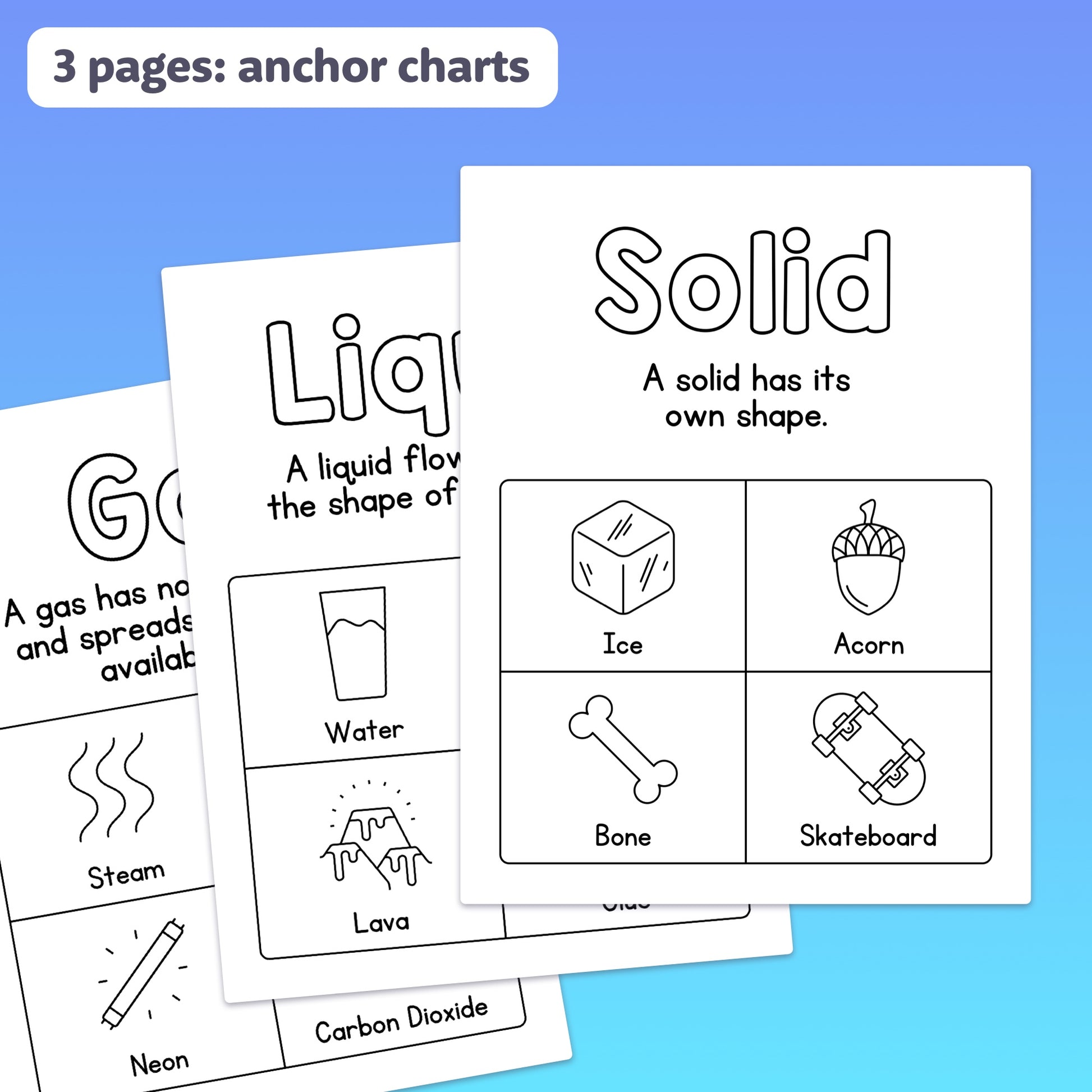 Solid, liquid, and gas anchor charts