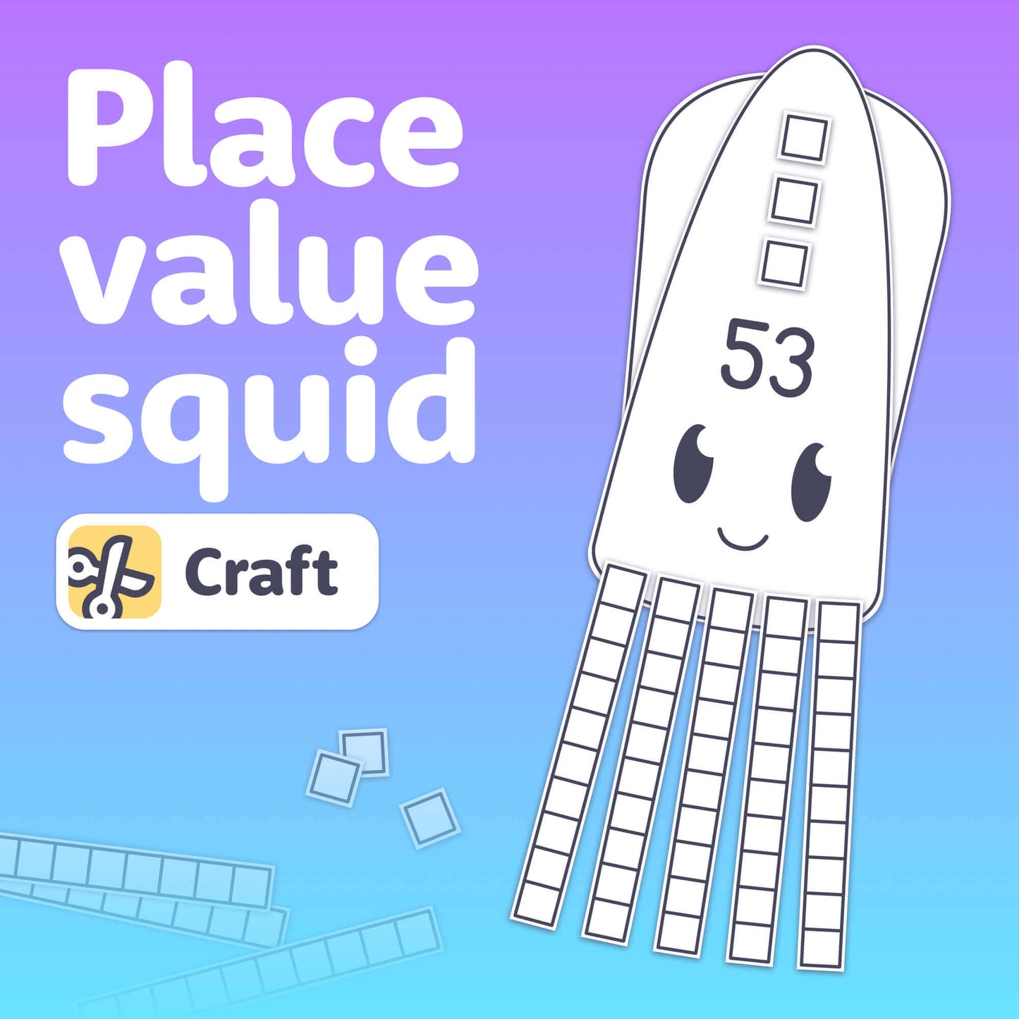 Illustration of a squid craft for a math place value activity.