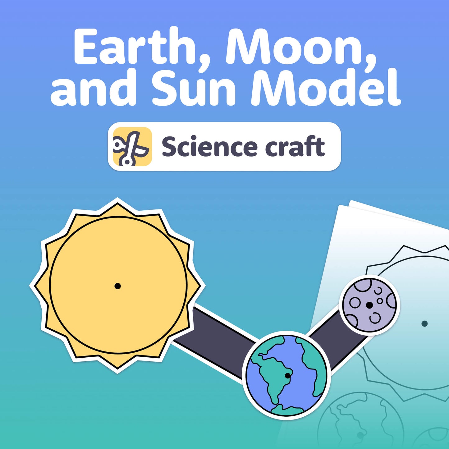 Earth, Moon, and Sun model illustration for a science craft project.