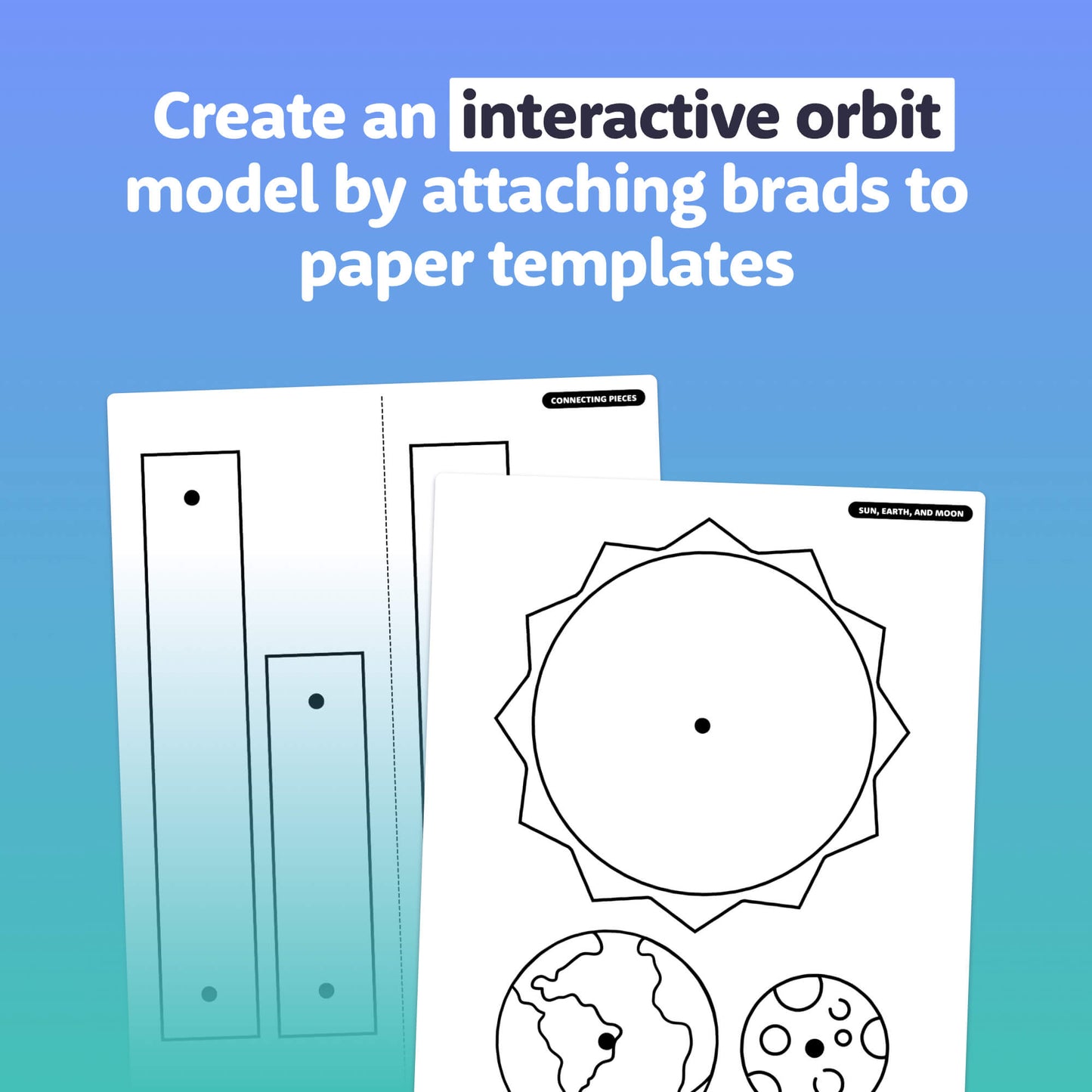 Templates for interactive Earth, Moon, and Sun model with brads.