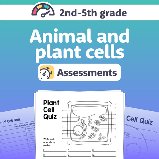 Worksheets with diagrams of animal and plant cells and labeled cell parts.