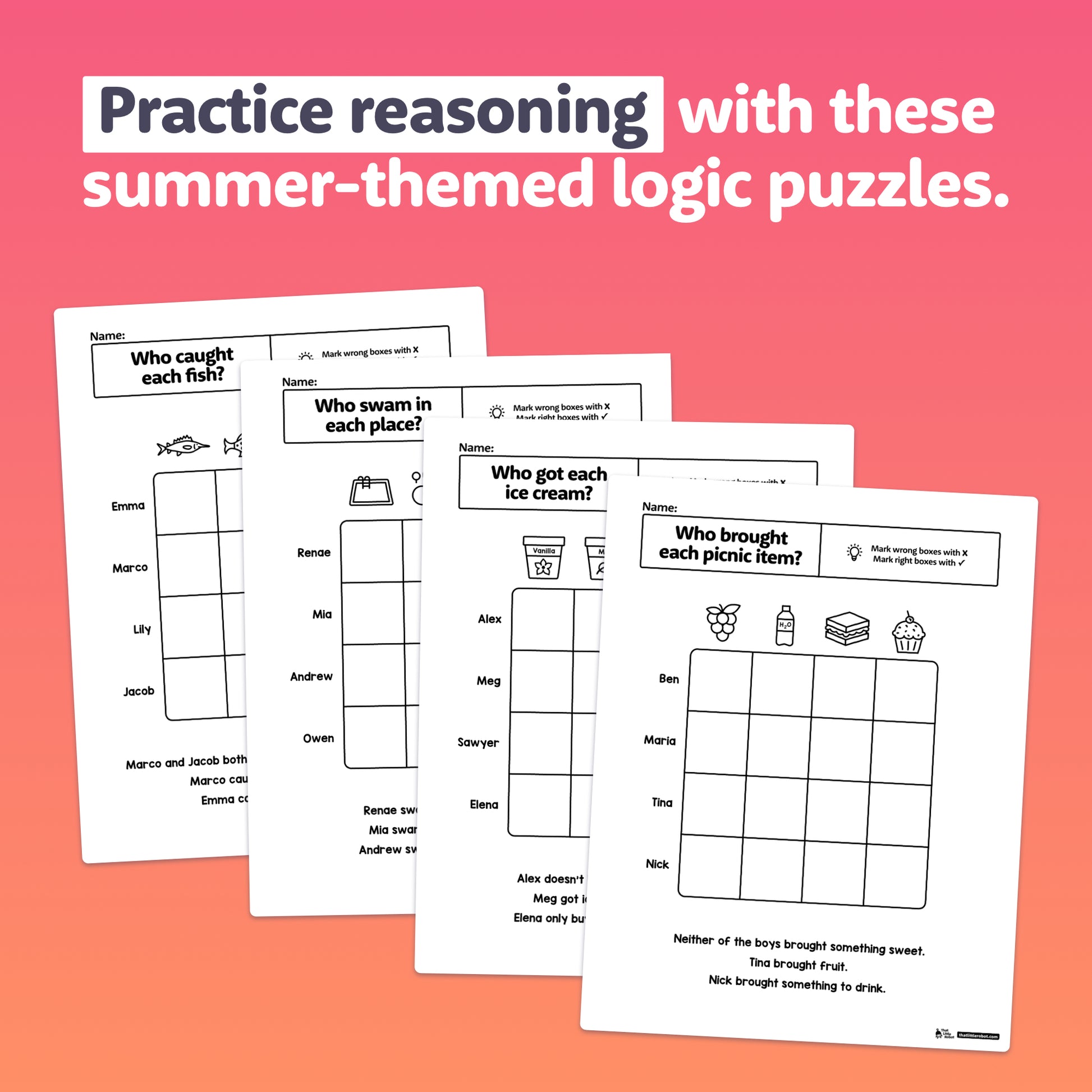 Text reads "Summer Logic Puzzles" in bold letters.