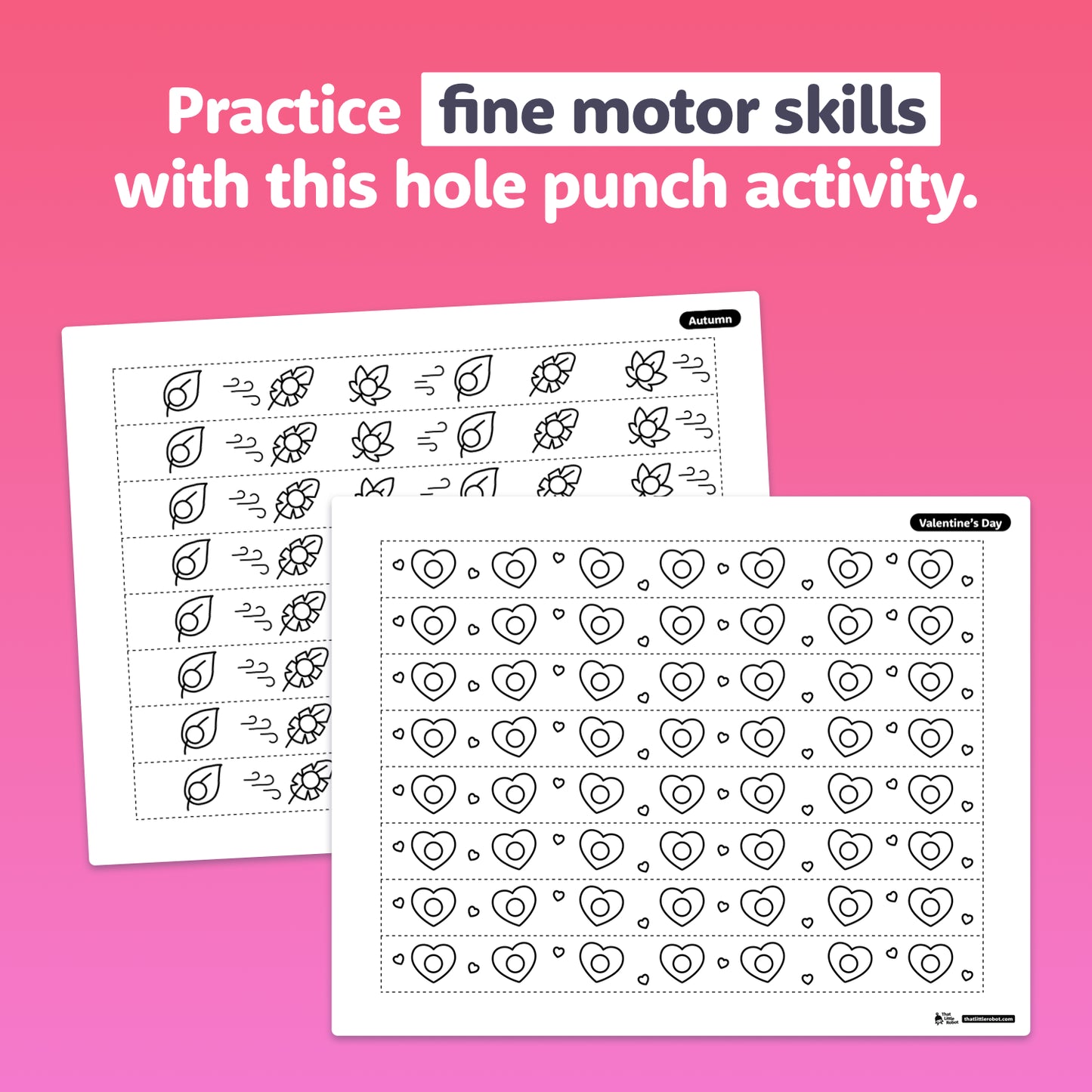 Printable sheets with narrow strips marked for hole punching activities.