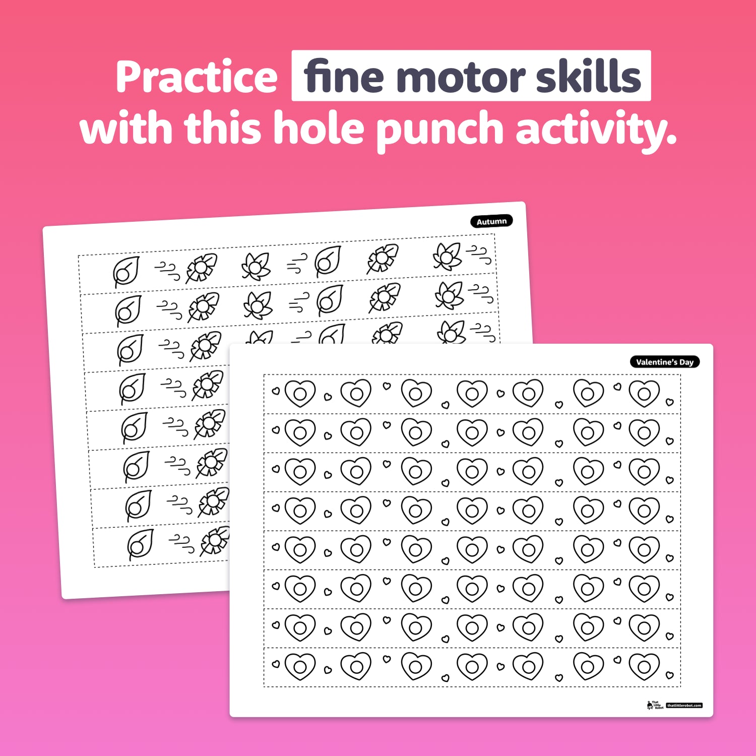 Printable sheets with narrow strips marked for hole punching activities.