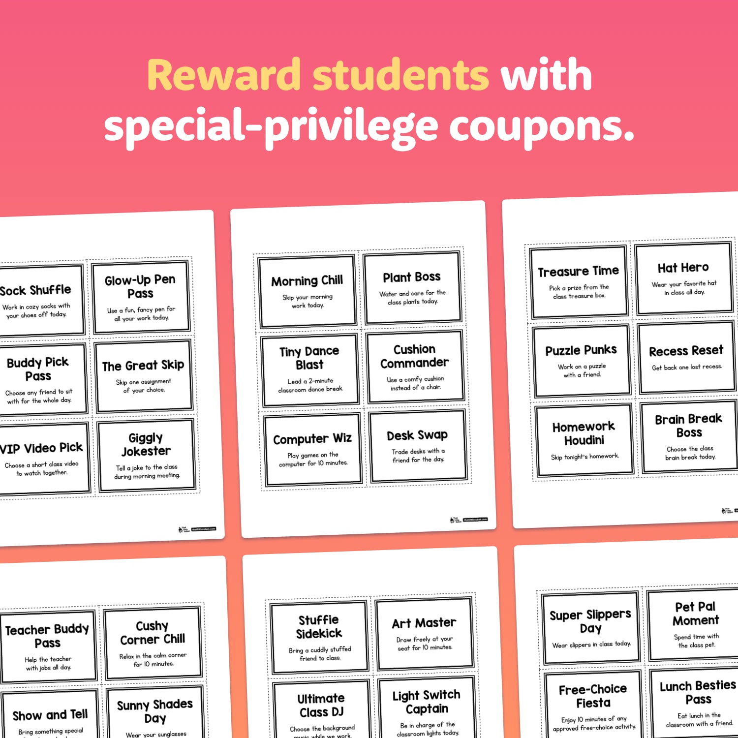 Classroom incentive reward tickets for behavioral management systems.