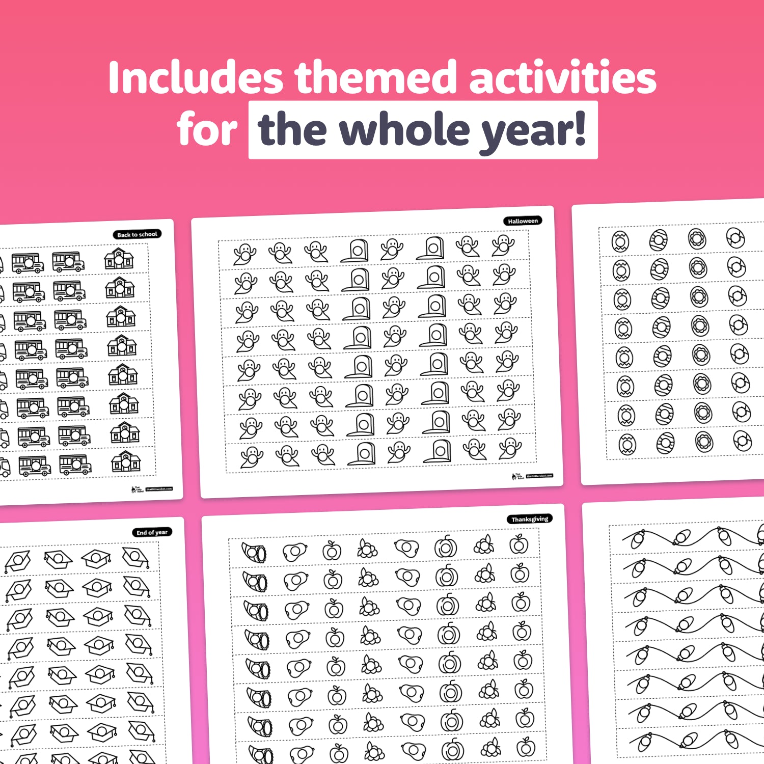 Printable strips with holes, tracing lines, and matching activities for kids.