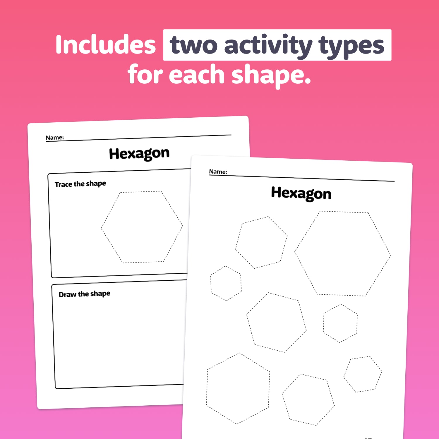 Worksheets showing outlines of hexagons for tracing.