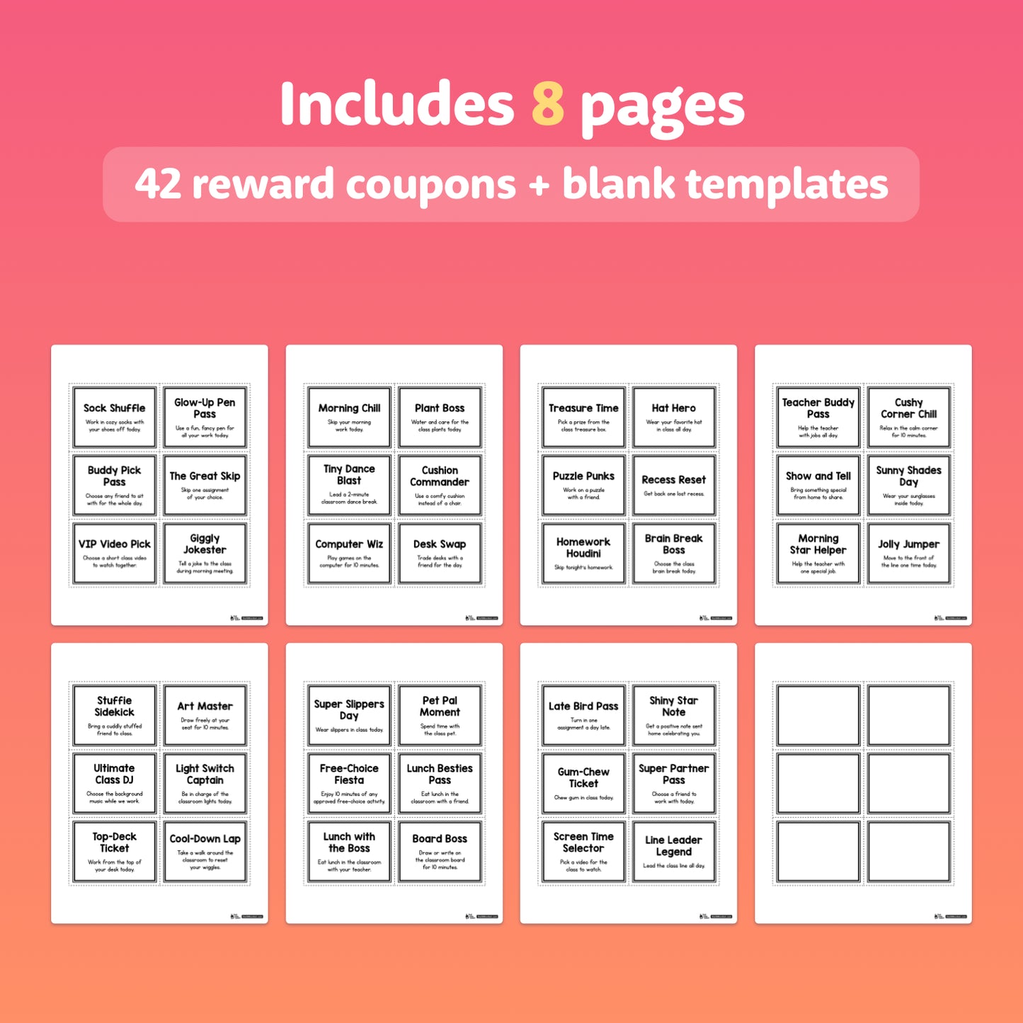 Low prep printable coupons for kindergarten, 1st, and 2nd grade classrooms.