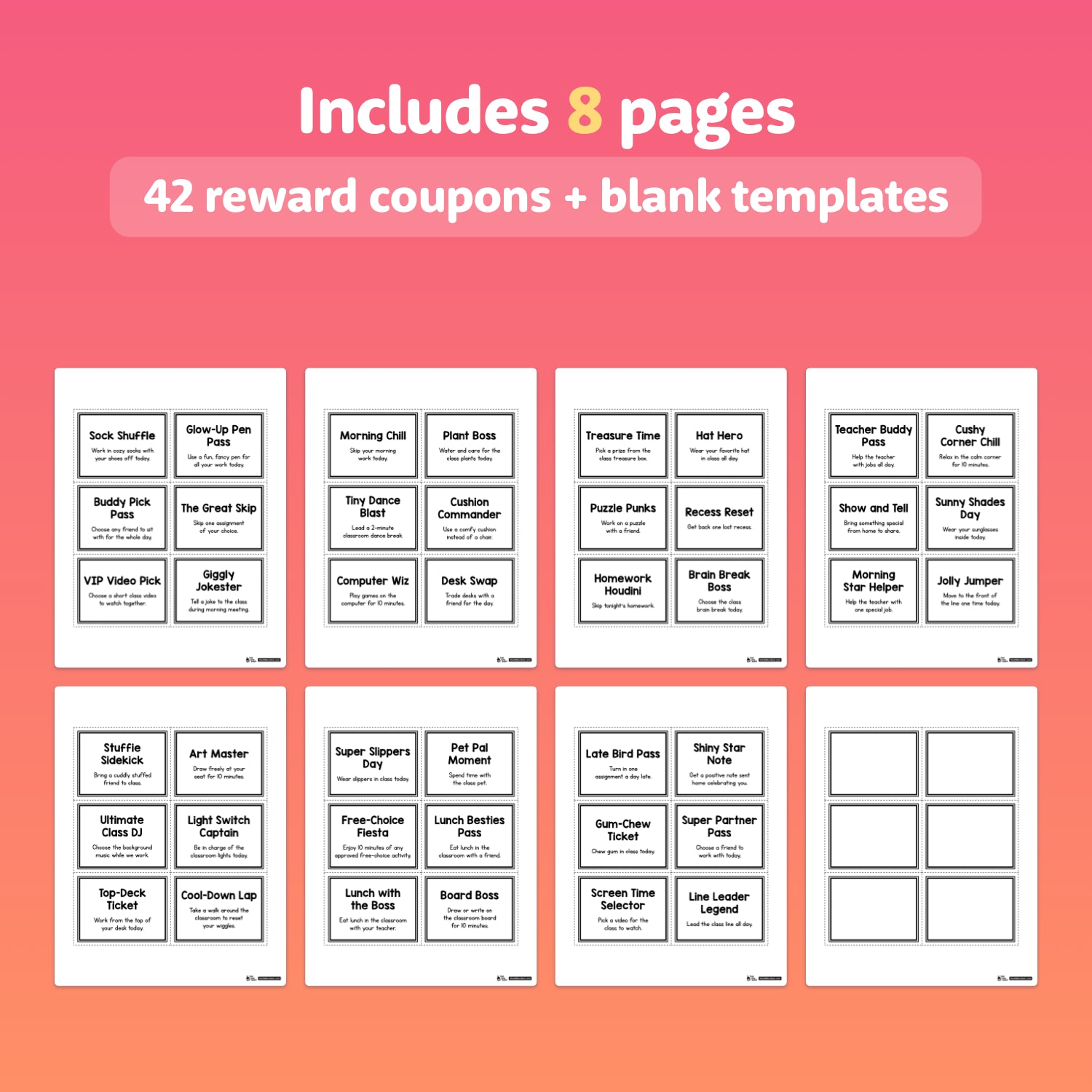 Low prep printable coupons for kindergarten, 1st, and 2nd grade classrooms.