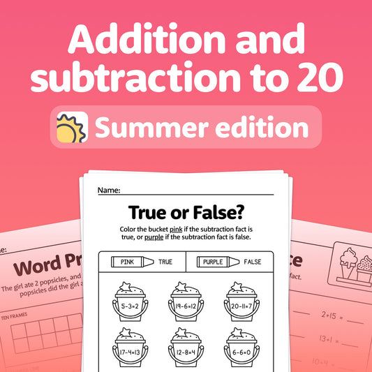 Summer Addition & Subtraction to 20 Worksheets