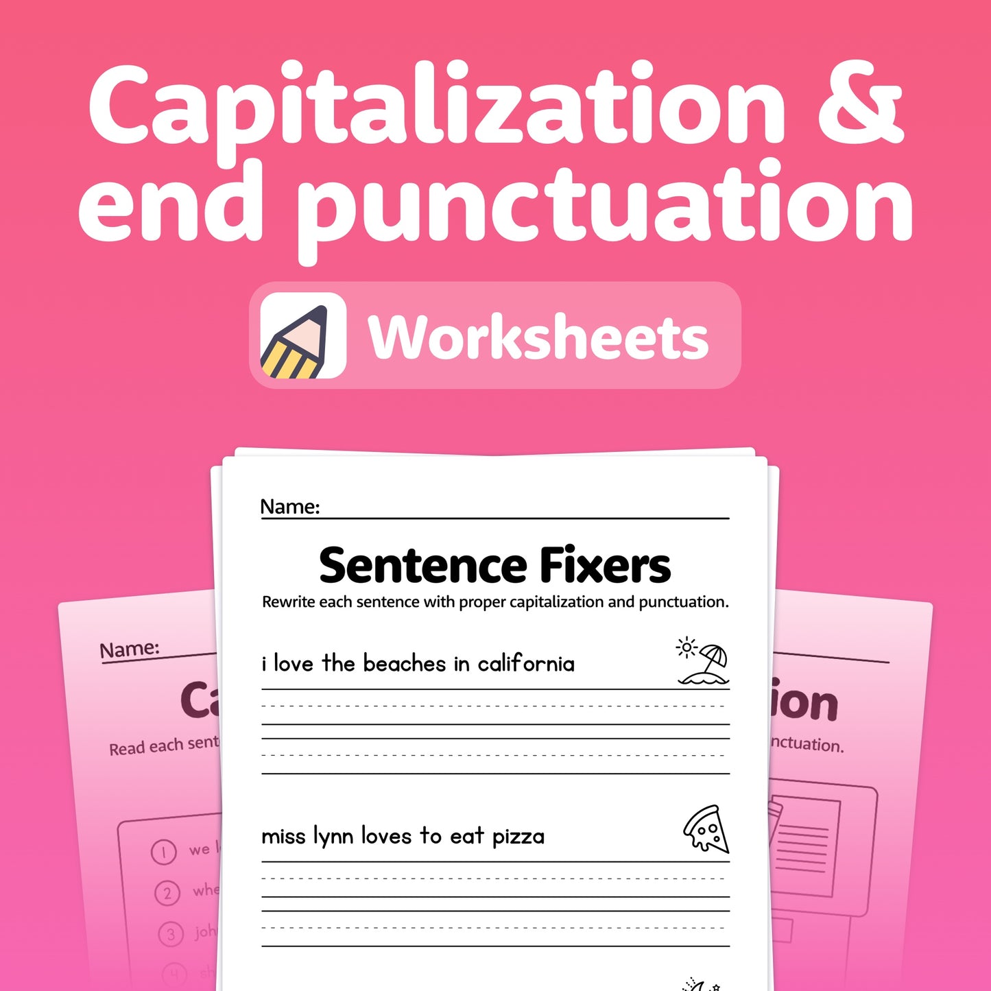 Capitalization and end punctuation worksheets