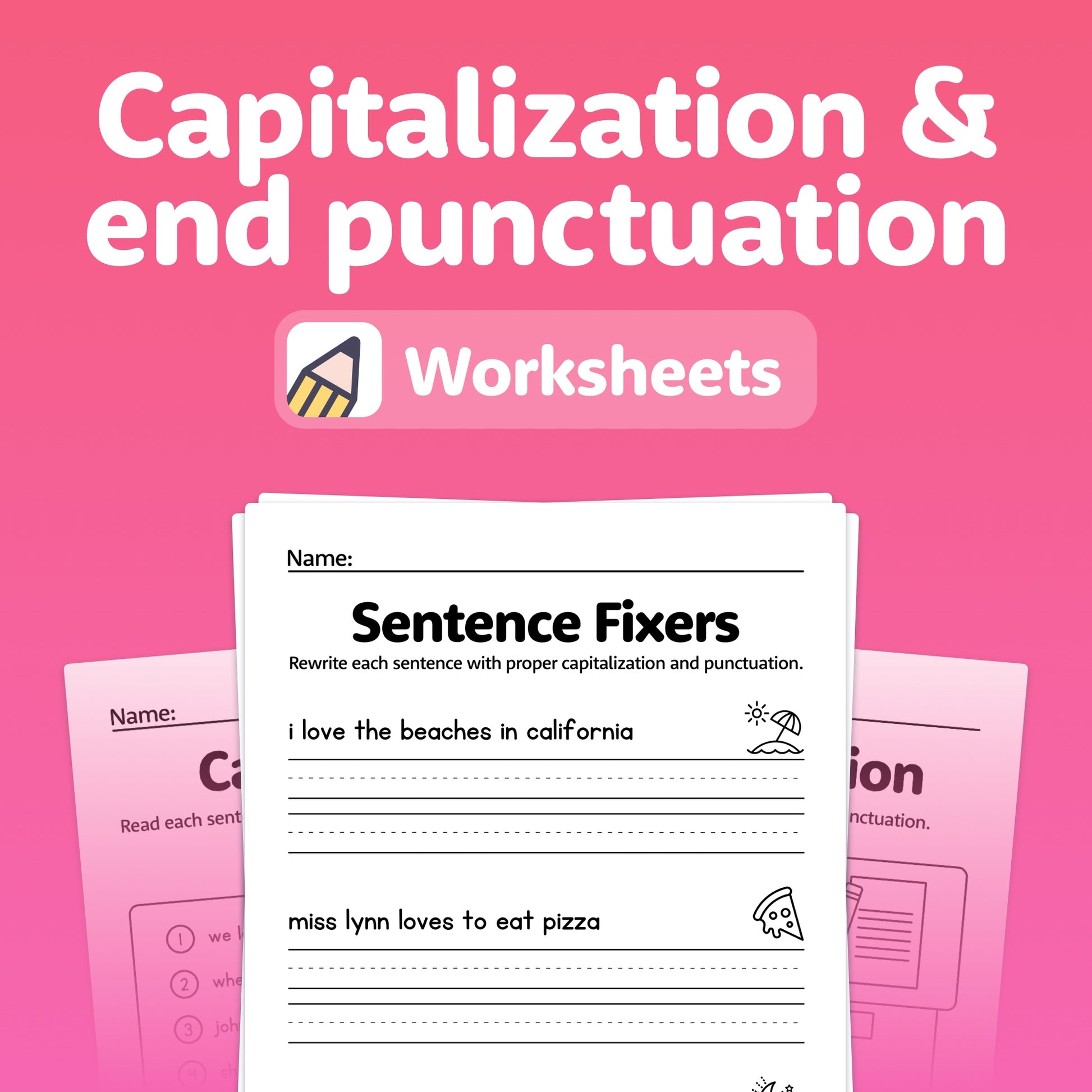 Capitalization and end punctuation worksheets