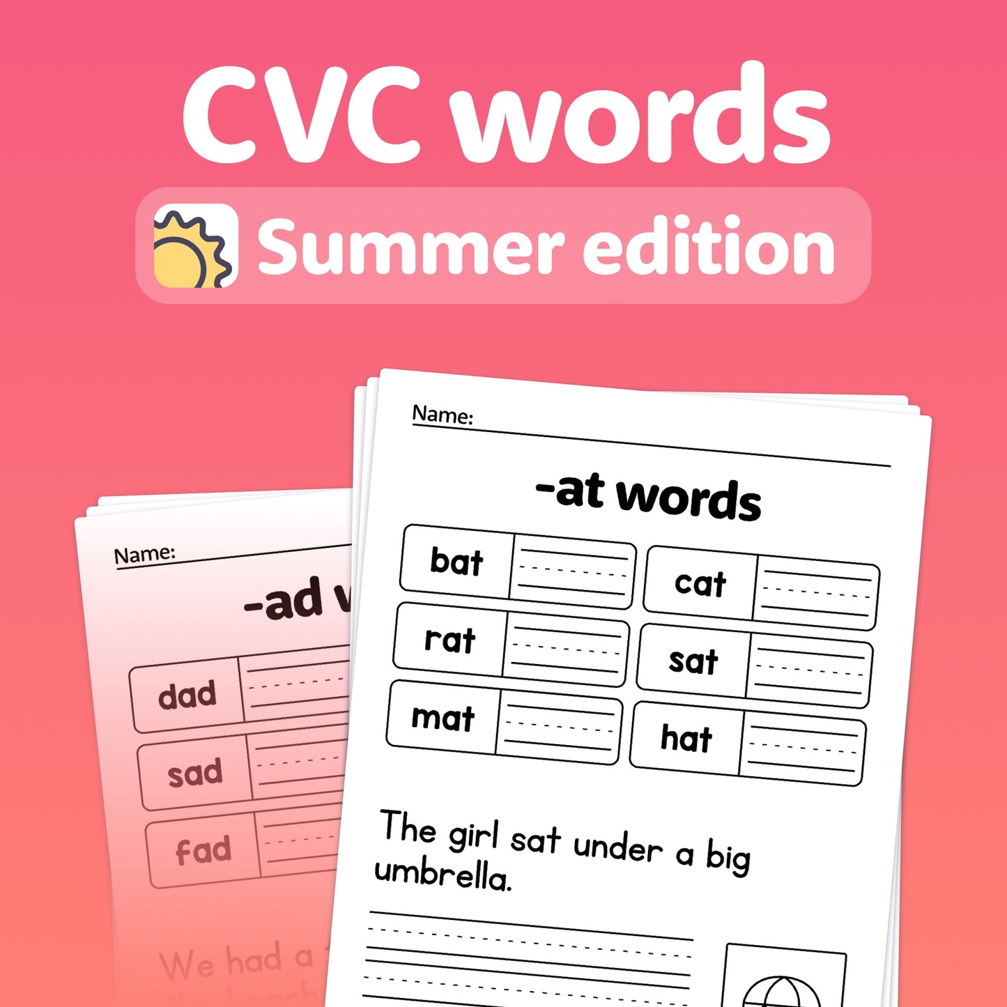 Summer CVC Words Worksheets