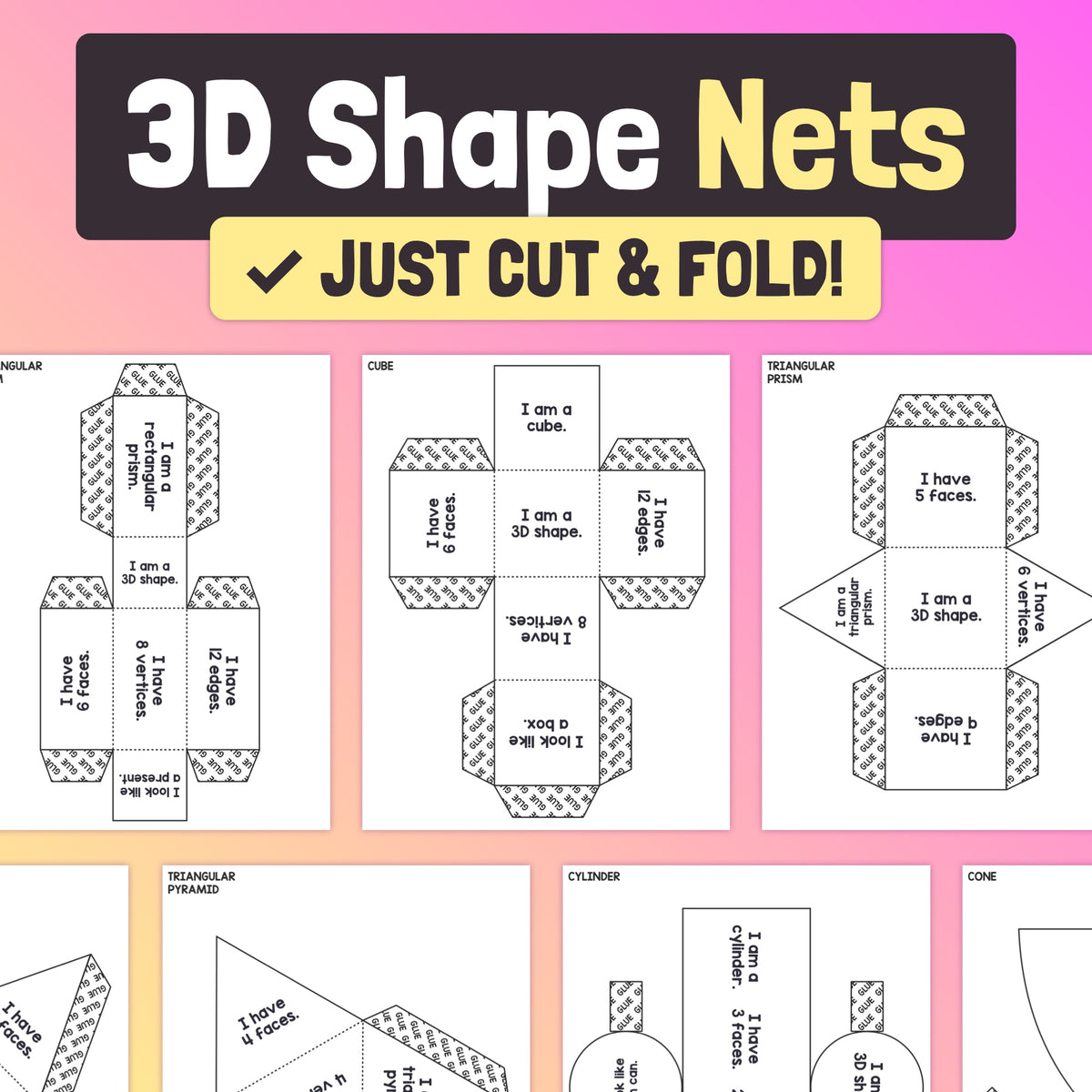 Shape.net Object Types 3D Shape Net Crafts (Printable PDF) – That Little Robot