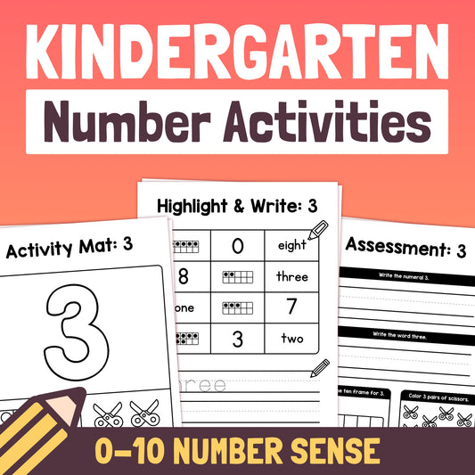 Kindergarten number worksheets for numbers 0-10.