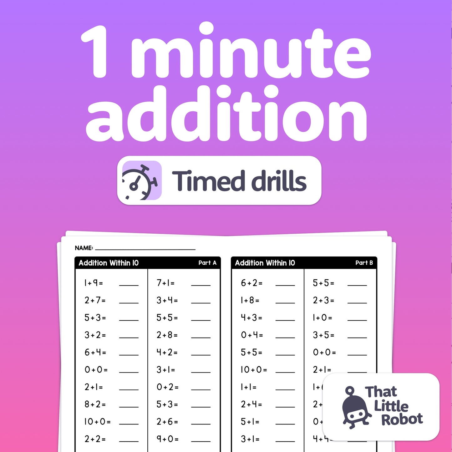 Timed addition drills for 1st grade