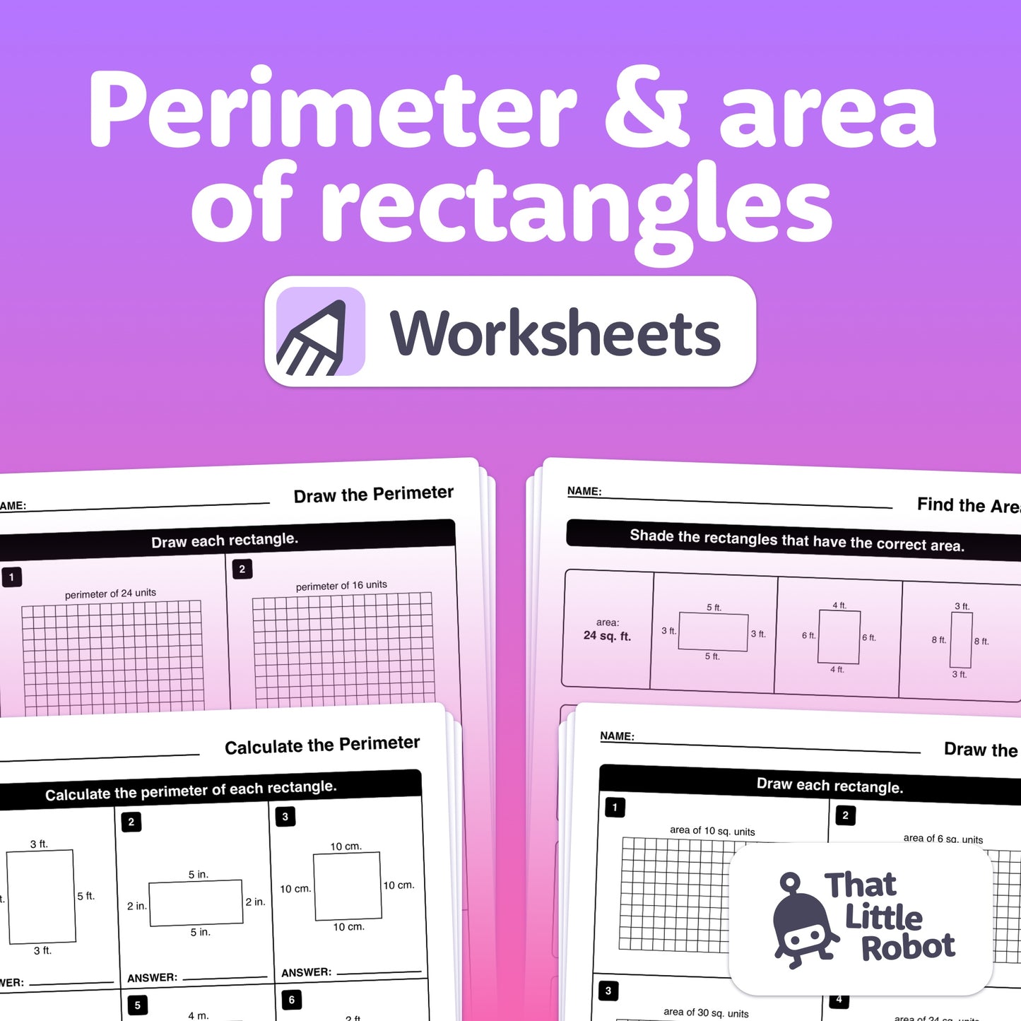 3rd and 4th grade perimeter and area of rectangles worksheets