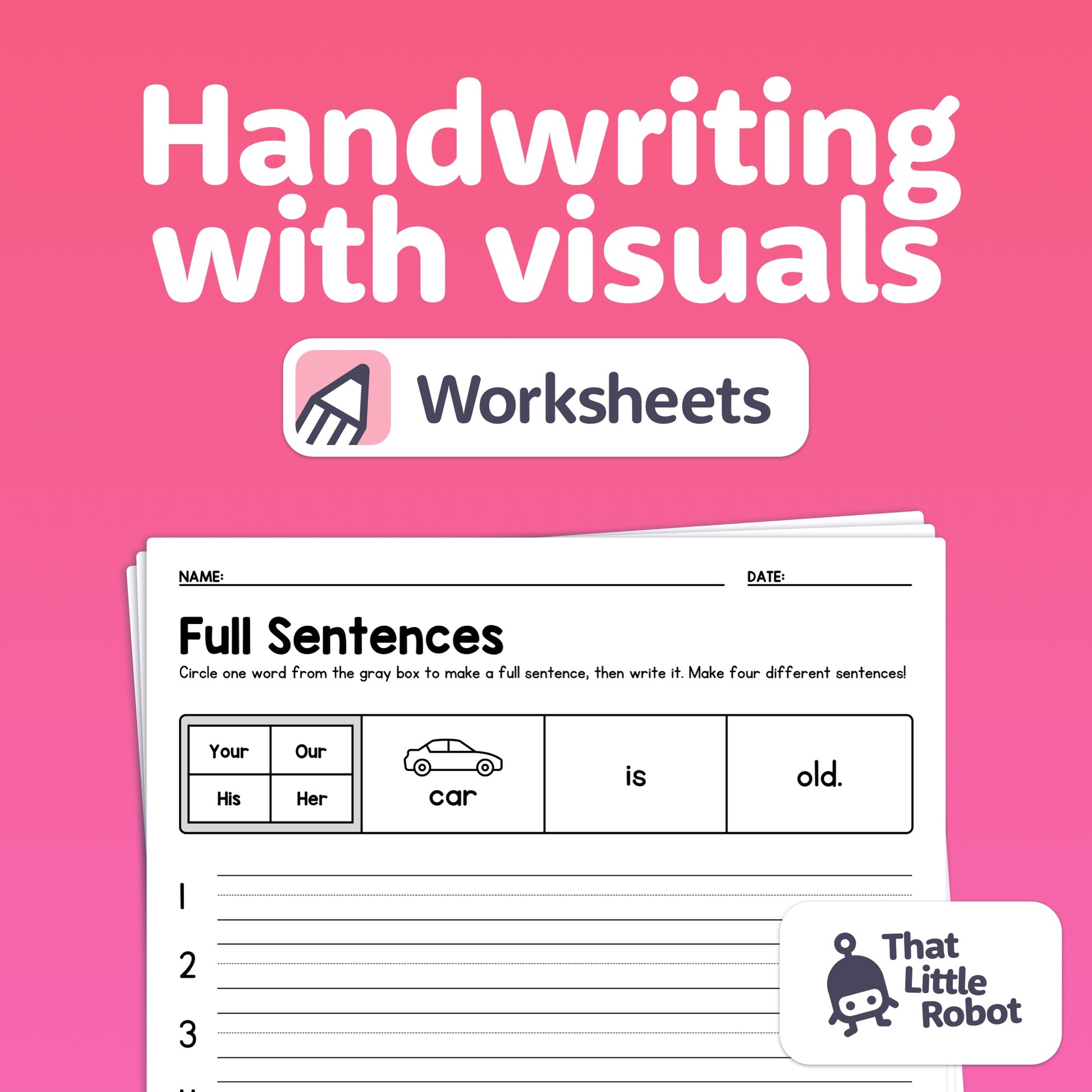 Handwriting with Visuals Worksheets (Printable PDF) – That Little Robot
