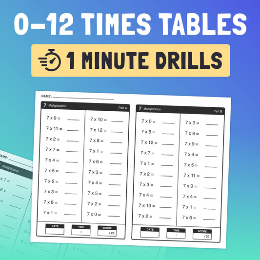 0-12 times table quizzes