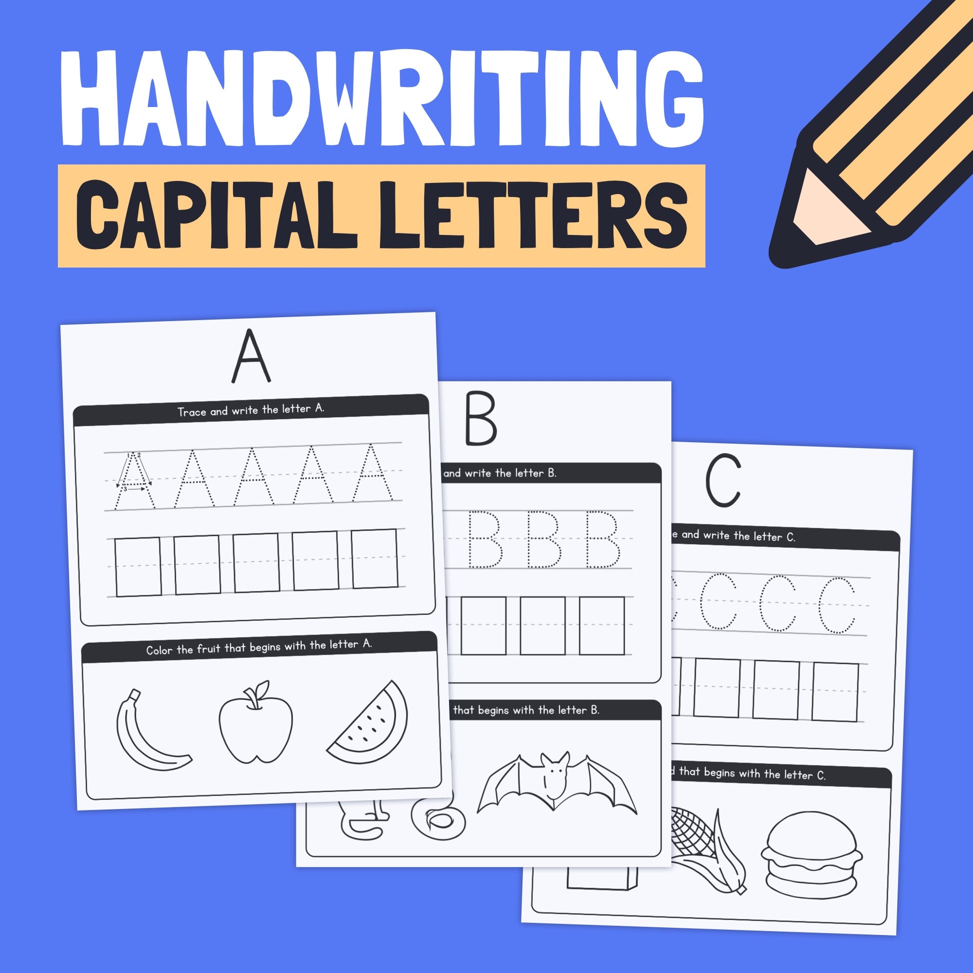 Handwriting capital letters, tracing and letterforms