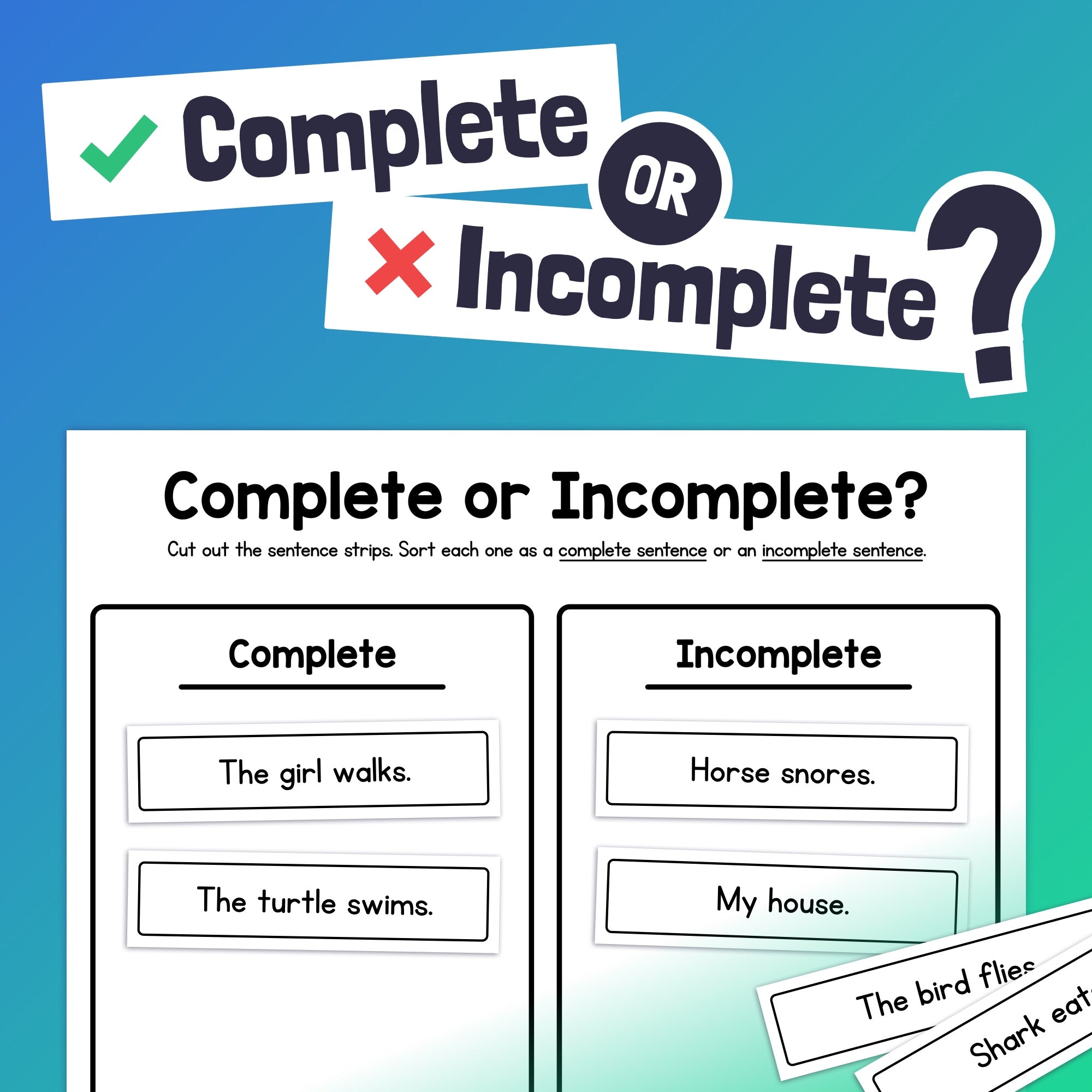 Complete or Incomplete Sentences Center (Printable PDF) – That Little Robot