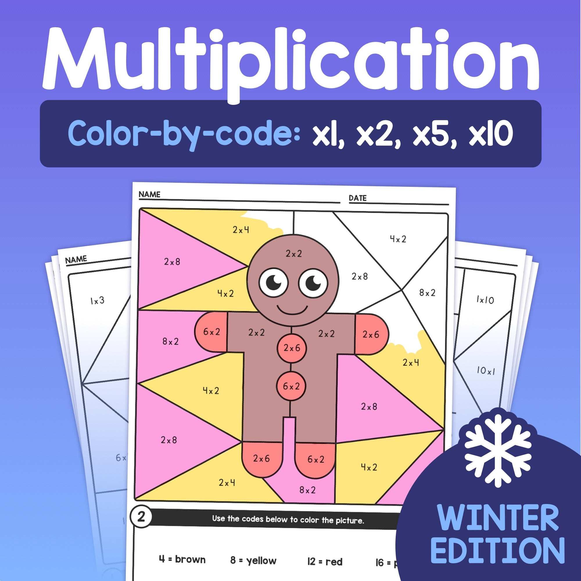 Winter Color-by-Code Multiplication Worksheets – That Little Robot