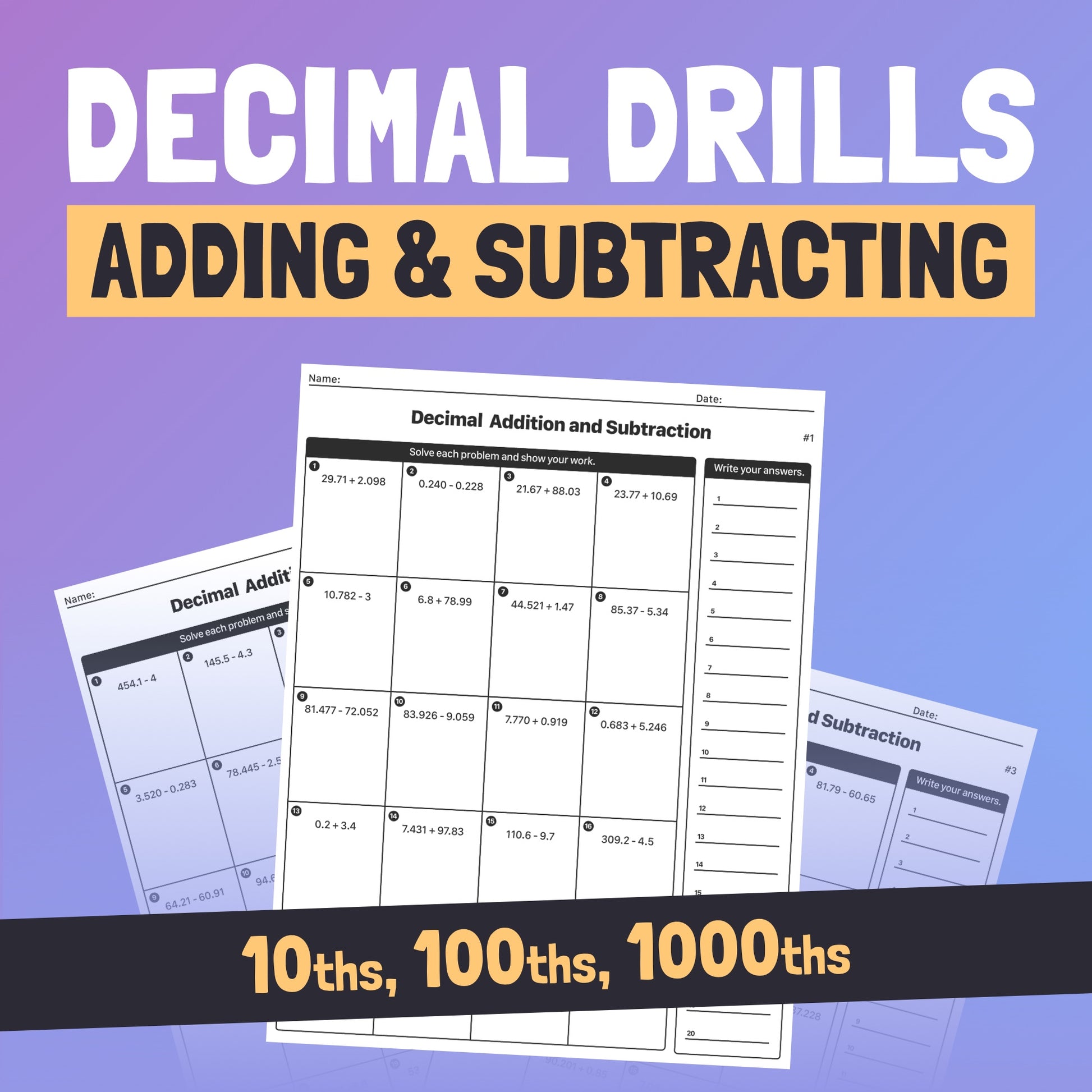 Printable decimal drills