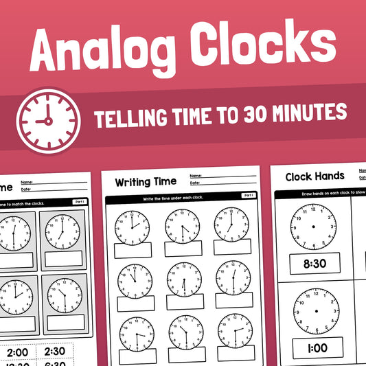 Telling Time to 30 Minutes Worksheets