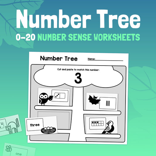 Worksheets for matching the number 3 with corresponding images and words.