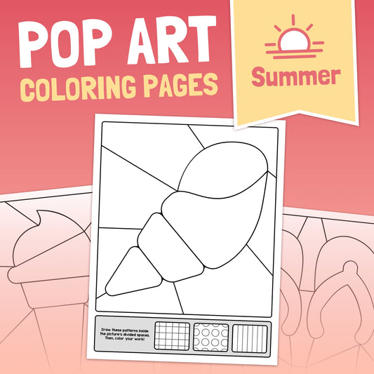 Printable PDF with ice cream cone and "Summer" banner coloring sheets.