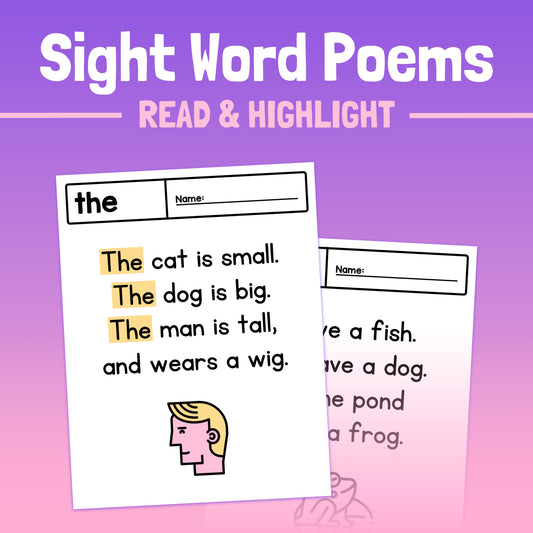 Two worksheets from a sight word poems collection, one featuring the word "The".