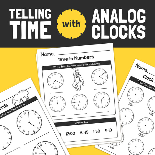 Analog clocks 2nd grade math worksheets