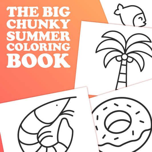 Cover with fish, palm trees, shrimp, and donuts outlines for coloring.