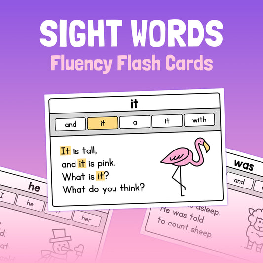 Sight Word Flash Cards with the word "it" and a flamingo illustration.