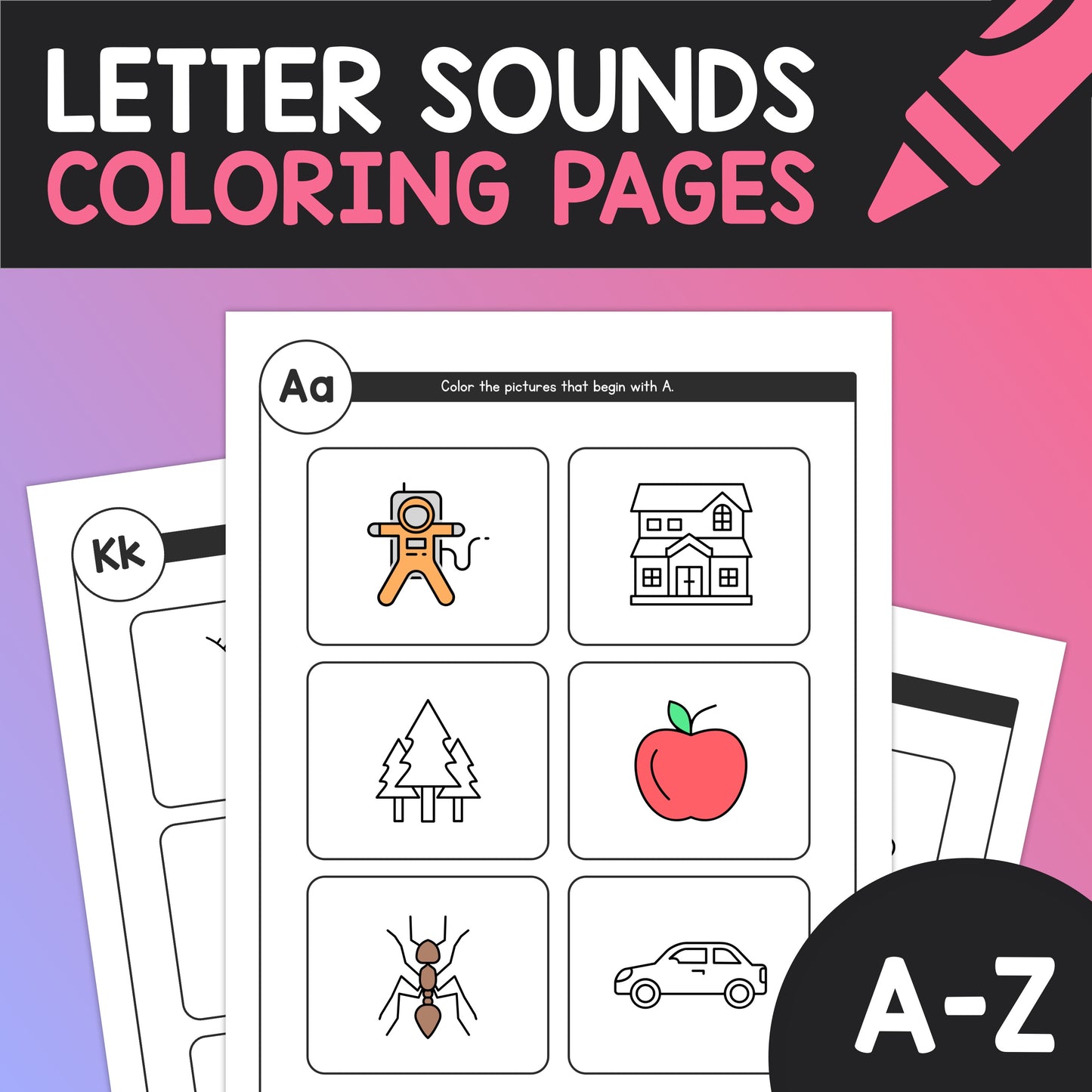 Letter sound coloring pages PDF