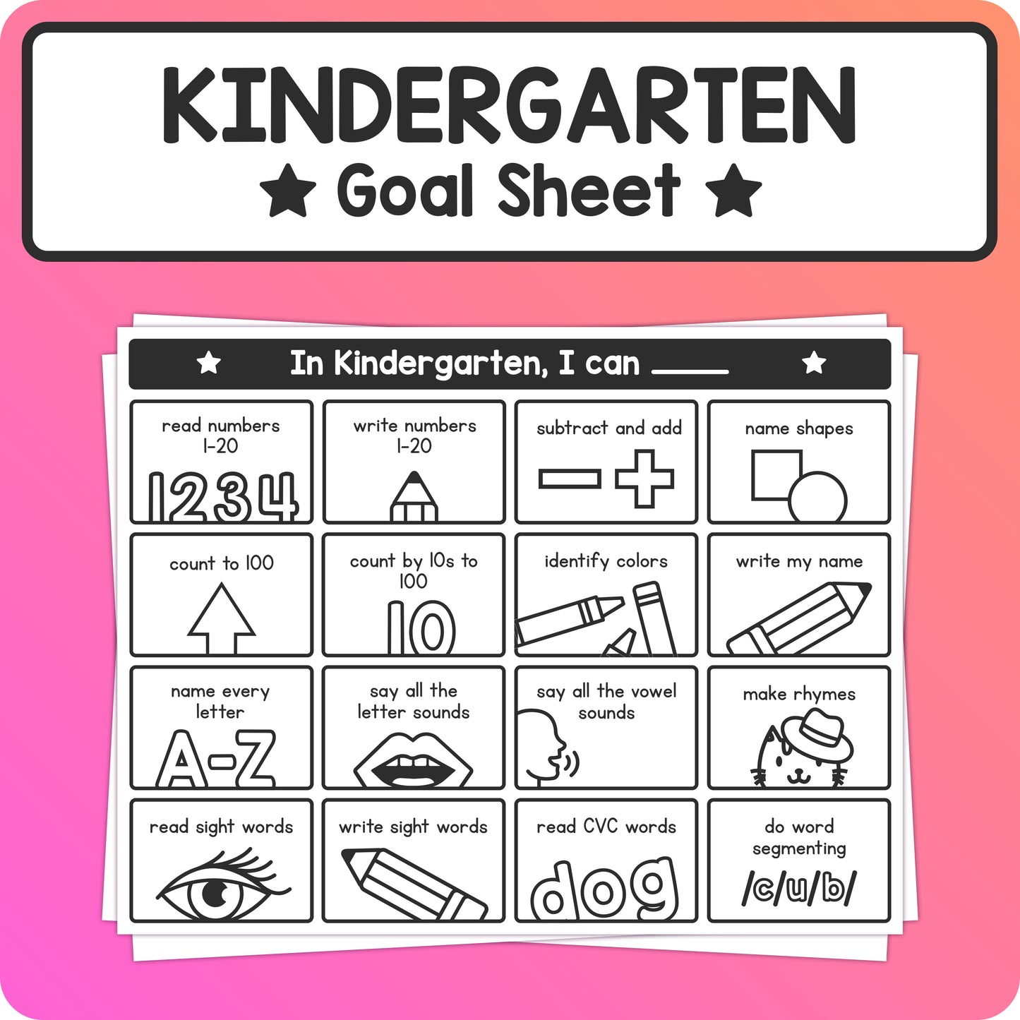 Kindergarten standards-based goal sheet