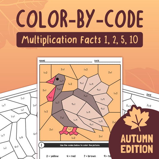 Autumn multiplication coloring sheets for 2nd grade