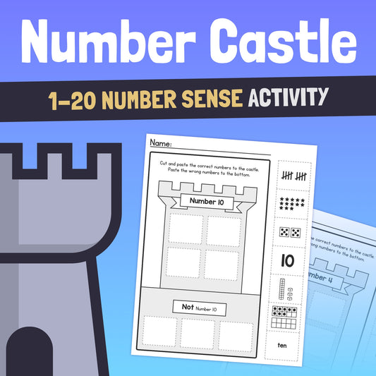 Number Castle Worksheets with a 1-20 number sense activity and castle illustration.