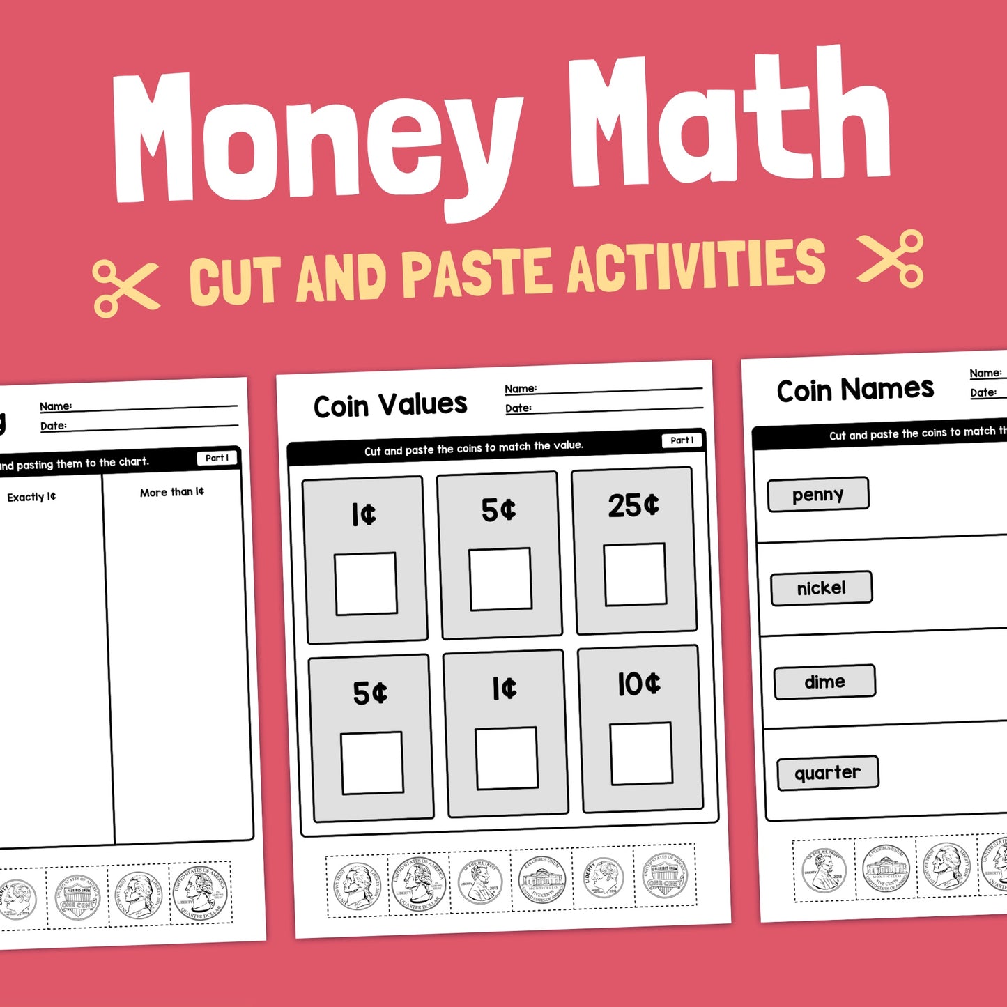 Kindergarten money math activities