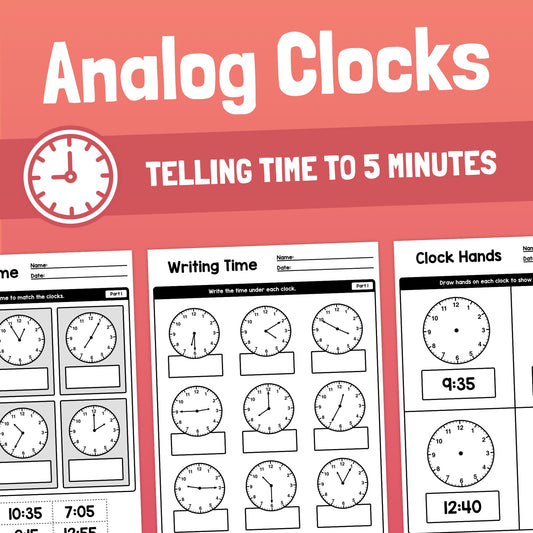 Telling Time to 5 Minutes Worksheets
