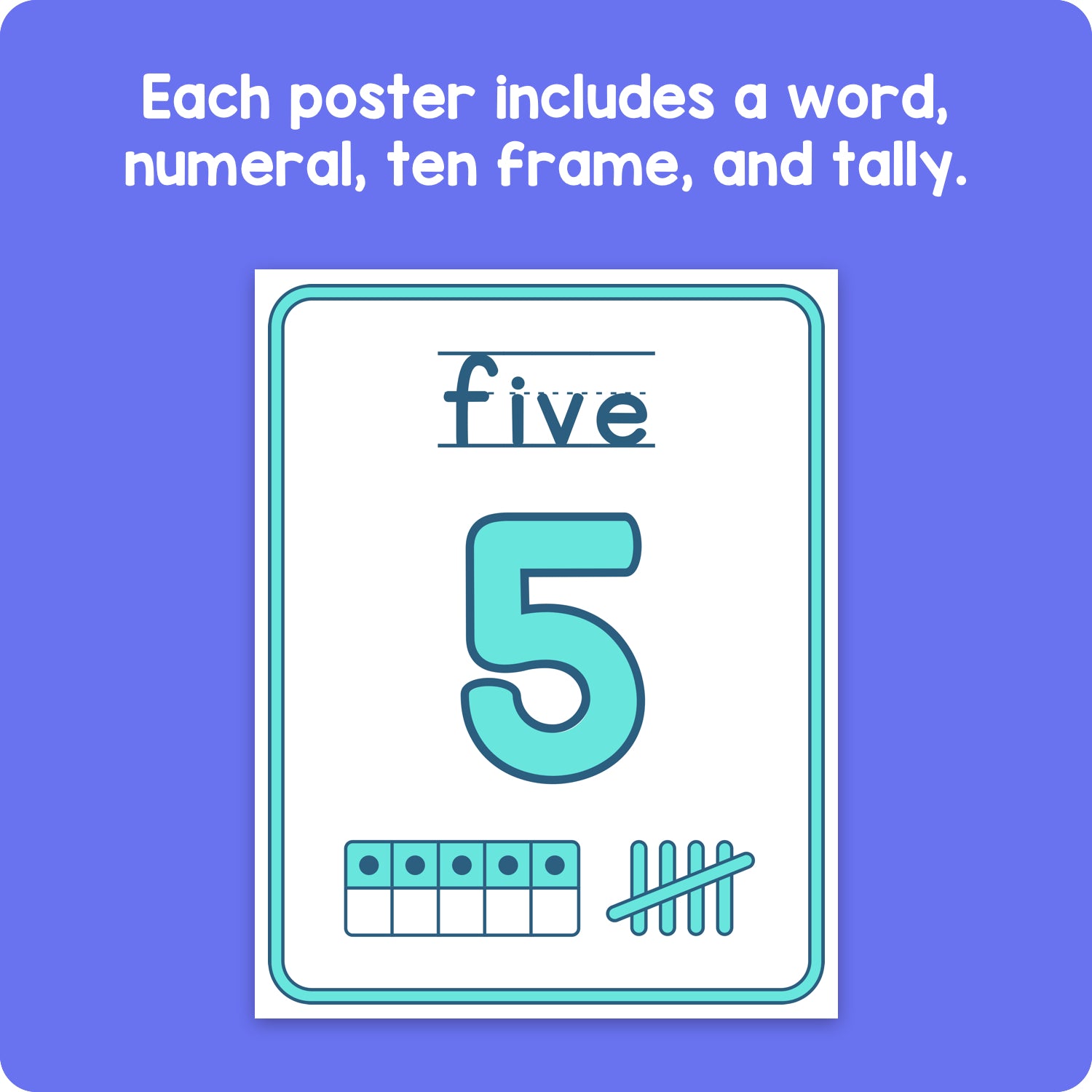 number sense posters: number words, numerals, ten frames, and tally marks