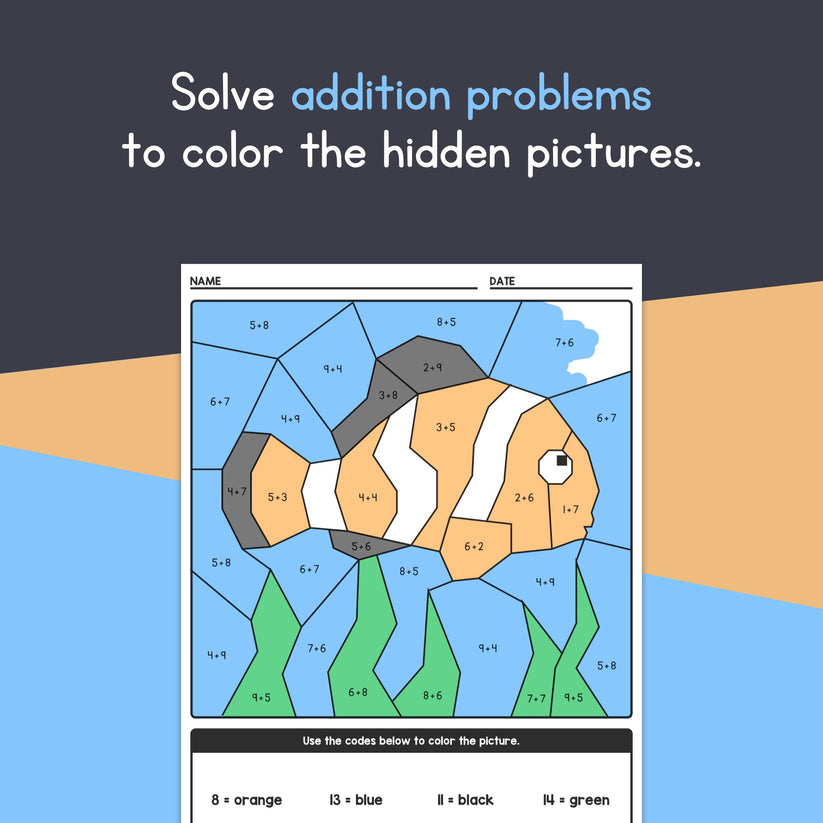 Color-by-Code Addition Worksheets (Printable PDF) – That Little Robot