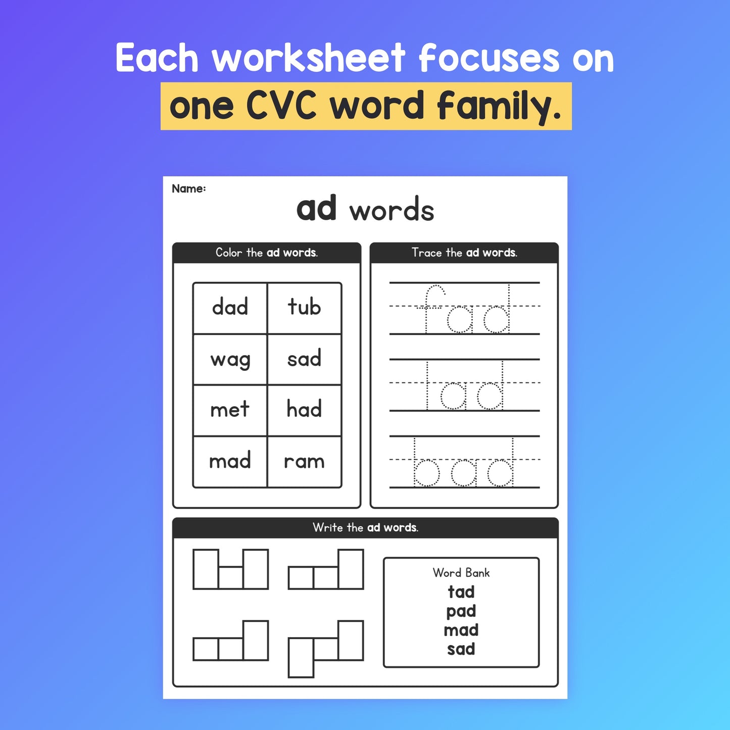 CVC word family worksheets